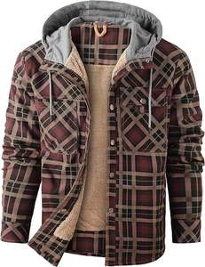 Best Quality Mens Quilted <b>Flannel</b> Shirt <b>Jacket</b> Hooded Cotton Blend Plaid Winter Shacket Custom Logo Sherpa Lined Embossed - Product Image 1