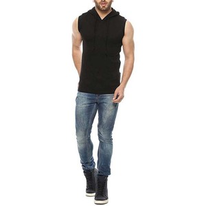 Camiseta sin Mangas con Capucha para Hombre, Color Negro Sólido, Algodón, Corte Casual, Largo Regular, Tejido Transpirable, para Primavera - Product Image 5