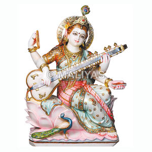 Goddess Saraswati Marble Statue | Handcrafted Saraswati Veena Murti for <b>Home</b> & <b>Temple</b> – Maliyas - Product Image 1