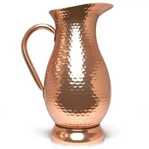 Angular Handle Hammered Copper Water Pitcher With Lid Ayurvedic <b>Jug</b> Kitchen Drinkware Serving Vessel - Product Image 4