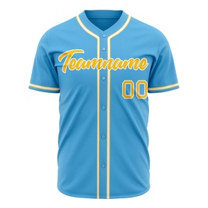 Maillot de baseball bleu clair personnalisé pour homme, manches courtes, boutonné, nom de l'équipe imprimé par sublimation, évacuation de l'humidité, vêtements de sport pour adultes - Product Image 3