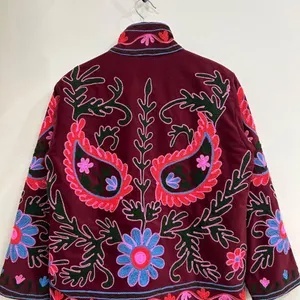 Bohemian Winter <b>Coat</b> Floral Suzani Embroidered Velvet Jacket Windproof Knitted Duster Cotton Floral Suzani Embroidered - Product Image 3