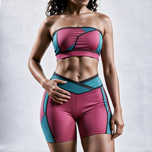 Women's <b>Blue</b> Gradient Yoga Set Halter Sports <b>Bra</b> High Waist Shorts 2 Piece Four-Way Stretch Activewear - Product Image 4