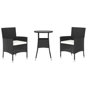 Set bistrot da Patio in Poly Rattan nero 3 pezzi con cuscini Set da giardino - Product Image 3