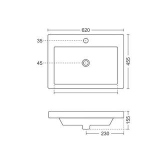 Modern glossy white 620x455x155mm rectangular ceramic wash basin wall hung floating semi pedestal - Product Image 2