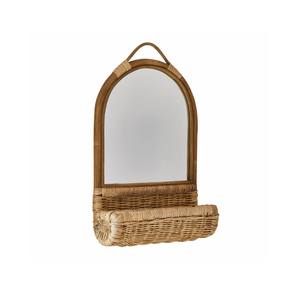 Espejo de pared bohemio de ratán con estante para pasillo, baño y decoración de oficina en casa, espejos de ratán vintage de Vietnam - Product Image 1