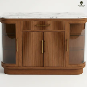 Meubles PKP, armoire de cuisine moderne en teck avec portes en verre, plateau en marbre, construction solide, design écologique, facile à nettoyer - Product Image 1