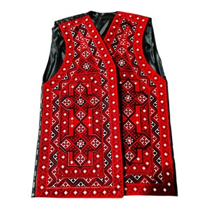 Afghan <b>Men's</b> Embroidery Vest Red Geometric Pattern V-Neck Formal <b>Waistcoat</b> Hand Embroidered Polyester Outer Wear - Product Image 1