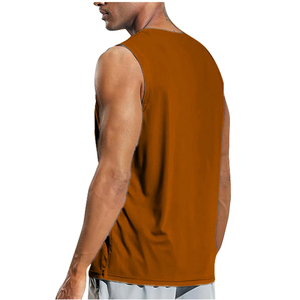 Camiseta sin mangas para hombre, color naranja sólido, transpirable, 100% algodón, cuello redondo, tejido informal, estilo musculoso - Product Image 6