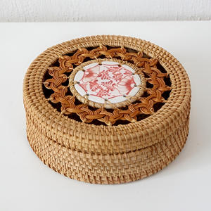 Caja de ratán con tapa de cerámica, cajas de almacenamiento hechas a mano, contenedor para alimentos, té, dulces, decoración de mesa y escritorio - Product Image 2