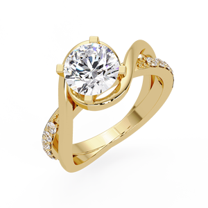 Bague de fiançailles croisée en or massif 14K avec diamant de laboratoire rond certifié IGI, alliance torsadée pavée, bijoux en gros - Product Image 3