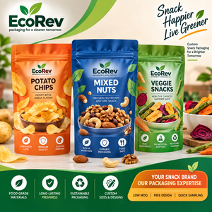 ถุงซิปล็อคแบบตั้งได้ ผลิตจากวัสดุ BOPP/VMCPP รีไซเคิลได้ พิมพ์ลายตามสั่ง ปลอดภัยสำหรับอาหาร รุ่น ECO97 สำหรับบรรจุผลไม้และขนม - Product Image 1