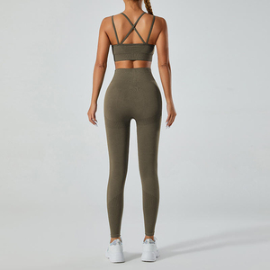 Wholesale Custom Women's Yoga Set Activewear Solid <b>Flared</b> Leg Waterproof Plus Size Seamless 2-Piece Breathable High Quality 100% - Product Image 3
