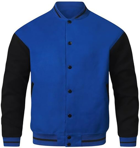 <b>Men's</b> <b>White</b> Varsity <b>Jacket</b> With Black Sleeves Stand Collar Button Closure Casual Autumn Wear - Product Image 3