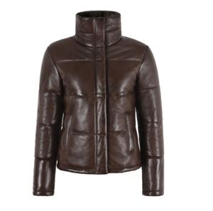 Wholesale Women's Winter Bomber Jacket Puffy Bubble Style Waterproof Eco-Friendly Printed Canvas Genuine Leather Shell <b>Zipper</b> - Product Image 1