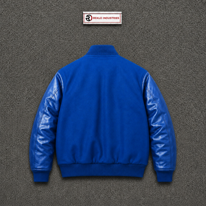 Blouson Bomber Bleu Premium Style Varsity avec Manches en PU Col Rabattu Coupe Droite Décontractée Idéal pour l'Automne - Product Image 6