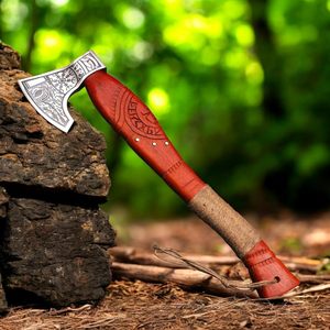 ขวานไวกิ้งเหล็กกล้าคาร์บอนตีขึ้นรูปแบบแบนด้านหลัง งานแฮนด์เมดเกรดอุตสาหกรรม ด้ามไม้โรสวูด ขวานสำหรับตั้งแคมป์-ของขวัญวันครบรอบ - Product Image 3