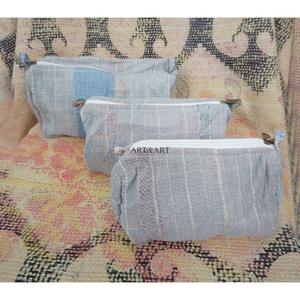 Indian Kantha Hand Block Print Cotton Cosmetic Bag Set with Tassel Zipper Closure Vintage Style-Women's Travel <b>Makeup</b> Pouch bag - Product Image 4