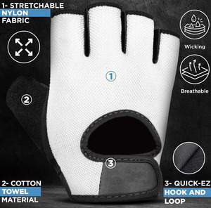 CLOVIX SPORTS Breathable <b>Half</b> Finger Fitness Gloves Stretchable Gym Weightlifting Gloves Cotton Towel Thumb Hook Loop Closure - Product Image 2