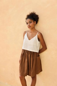 Blusa de Lino Vintage para Mujer, Cuello en V, Sin Mangas, Espalda Descubierta, Corte Regular, Color Sólido, Transpirable, para Oficina, ODM, Primavera, Verano, Uso Diario - Product Image 5