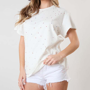 T-shirt en coton respirant à col en V et coupe ample pour femme, idéal pour l'athleisure estival – Personnalisable – Disponible dans nos chaînes d'approvisionnement mondiales - Product Image 1
