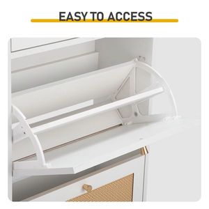 Scarpiera Bianca 54x24x110cm in Rattan con 1 Cassetto e 2 Scomparti Ribaltabili, Materiale in Truciolato - Product Image 5