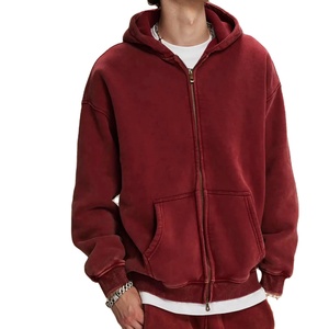 Customized High Quality Oversized <b>Acid</b> Wash <b>Drop</b> Shoulder 100% Cotton Fleece Casual Custom Design Men's Zipper Hoodie Tracksuits - Product Image 4
