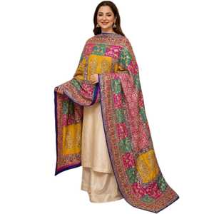 Dupatta de Seda Tradicional para Mujer con Bordado a Mano, Reversible, Largo hasta la Rodilla, Corte Holgado, Estilo Indio y Pakistaní para Bodas - Product Image 1