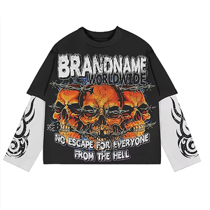 Camiseta de manga larga blanca oversize para hombre con estampado gráfico de calavera y efecto de llamas negras, cuello redondo, estilo urbano - Product Image 4