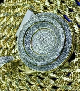 Collar con Colgante Circular de Moissanita Redonda Estilo Hip Hop, Chapado en Oro, Plata de Ley 925, con Incrustaciones de Diamantes, para Hombre y Mujer - Product Image 2