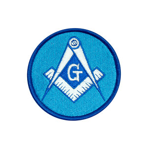 Square & Compass <b>Round</b> Embroidered Masonic Patch - Blue & White 3'' Diameter - Product Image 1