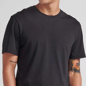 T-shirt à manches courtes pour homme, col rond, noir, coupe classique, couleur unie, coton tricoté, décontracté, respirant, longueur normale - Product Image 5