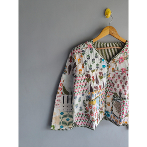 Women's Embroidered Floral Kantha Vest Cotton Waistcoat Button Front <b>Patchwork</b> <b>Jacket</b> With Pockets for Winter gift for her - Product Image 2