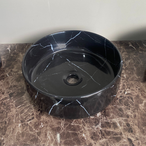 Round Travertine Vessel <b>Sink</b> Painted Finish Eco-Friendly Water Resistant Minimalist Design Counter Installation Bathroom Basin - Product Image 4