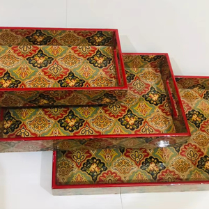 Elegant Handcrafted Eco-Friendly Polished Wooden Serving Tray with Luxury Design for Dining Kitchen Hotel Wood Crafts - Product Image 1