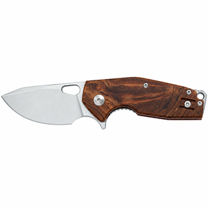 Couteaux de poche pliants avec manche en bois grainé marron, lame à pointe tombante argentée, trou ovale pour le pouce et protège-doigts pour usage extérieur X - Product Image 3
