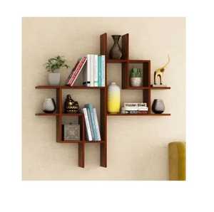 Round Iron Wire Mesh <b>Floating</b> Wall Shelf 3 Tier Cross Geometric Circle Frame Display Rack Wooden Board Storage Shelf <b>Unit</b> - Product Image 4