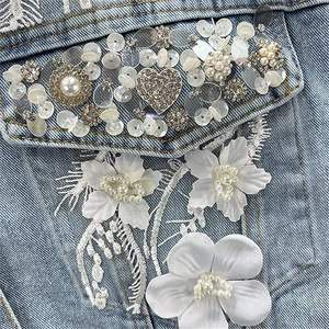 Women's Denim Jacket with Leopard Print Embroidery Lace Flowers Floral Applique Beaded Design-Quick Dry & Eco-Friendly - Product Image 2