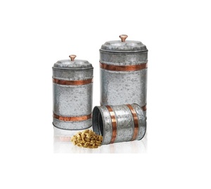 New Vintage Metal Food Storage Containers With Lids Airtight Cylinder Kitchen <b>Spice</b> <b>Jars</b> Set Of 3 Pcs Handcrafted Design - Product Image 1