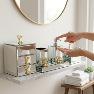 Elegant Transparent Glass Bathroom Accessories Set | Luxury Thick Durable Glass Soap Dispenser <b>Toothbrush</b> <b>Holder</b> Tumbler Soap - Product Image 1