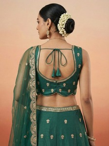 Green Embroidered Lehenga Set <b>Indian</b> Pakistani Wedding Outfit Crop <b>Top</b> Skirt With Dupatta for Women - Product Image 4