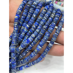 Perles de pierres précieuses de haute qualité pour la fabrication de bijoux, 17 pouces, Lapis Lazuli bleu naturel, facettées, forme Heishi, taille 7-8 mm - Product Image 1