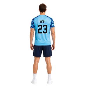 Uniforme de volley-ball Court Master bleu moyen, tissu en maille polyester haute performance, respirant, vêtements d'équipe sportive - Product Image 2