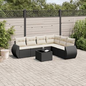 Conjunto de Sofás Modulares Grandes de Ratán PE Negro y Blanco Crema para Jardín, Muebles Modulares Modernos - Product Image 1