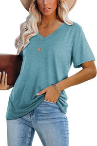 Unisex <b>V</b>-<b>Neck</b> Short Sleeve Solid Color Cotton Jersey Heat-Transfer Printed Breathable Sporty Knitted <b>T</b>-<b>Shirt</b> Winter Regular Fit - Product Image 5
