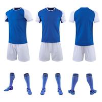 Maillot de football personnalisé bleu clair et foncé en sublimation pour homme, ensemble uniforme respirant en polyester pour adulte avec logo et nom