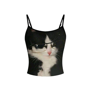 <b>Black</b> Graphic Print <b>Knitted</b> Women <b>Tank</b> <b>Top</b> O-Neck Casual Style 100% Polyester Muhseeq Muhseeq-109 - Product Image 3