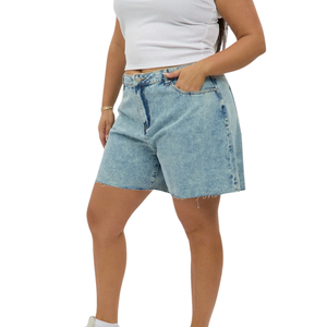 Shorts en jean pour femmes grandes tailles, taille mi-haute, décontractés, été, respirants, tissu lavé personnalisable, échantillon gratuit, meilleure qualité, vente en gros - Product Image 5