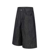 Shorts en jean délavé foncé coupe droite pour homme, style streetwear, ajustement régulier, broderie personnalisée, solutions de marquage sur mesure