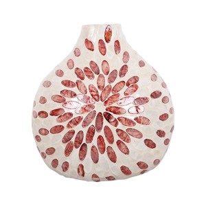 <b>Small</b> Light Gold Flower <b>Vase</b> with Striking Red Floral Details for Home, Restaurant, and Hotel Decor - Product Image 2
